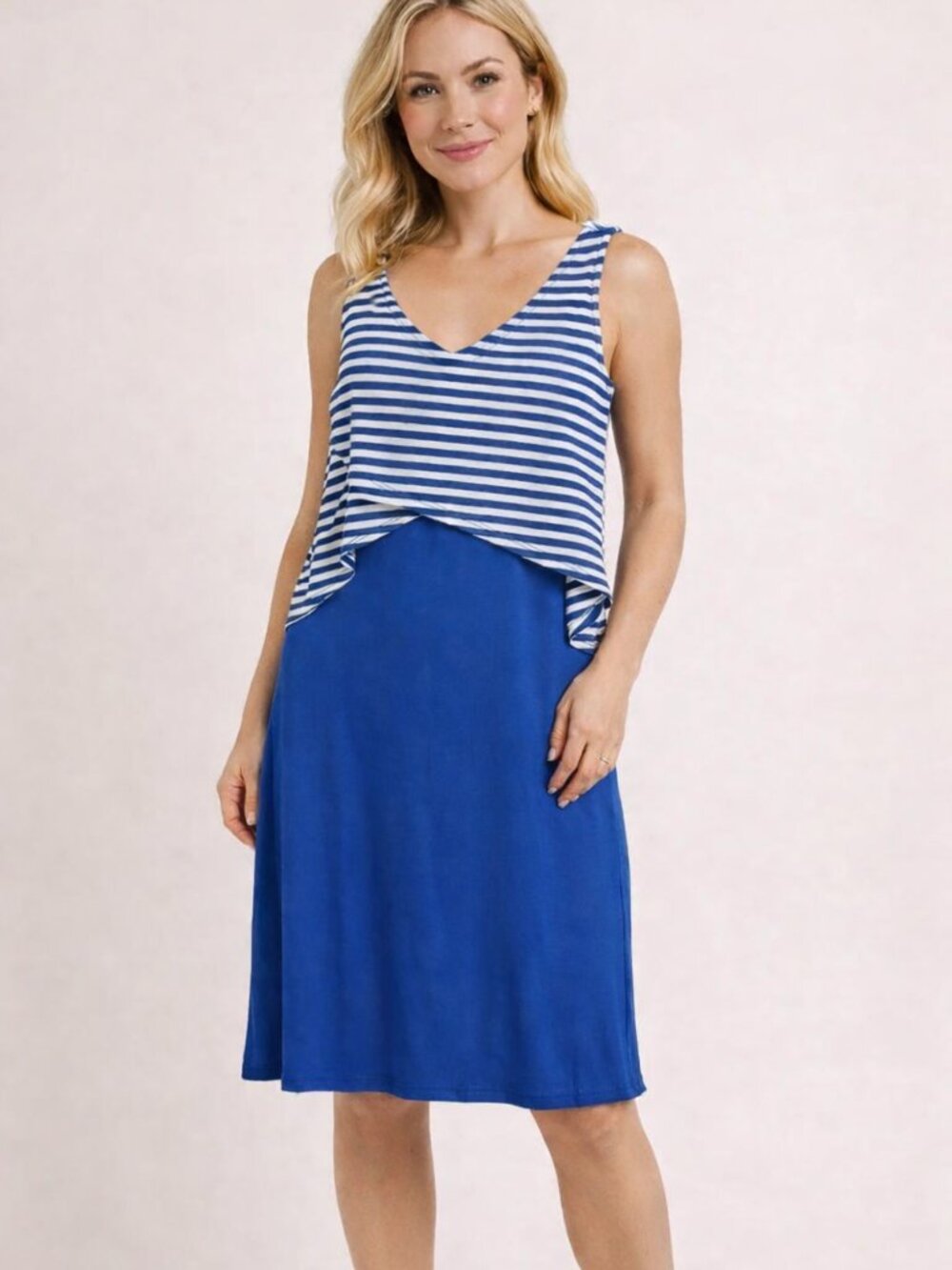 Style & Co. Royal Blue Sleeveless Dress with Striped Overlay, NWT, Size: PP